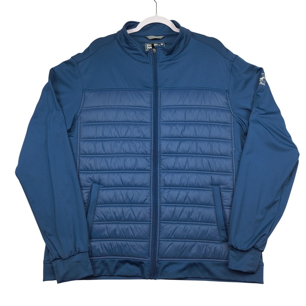 Straight Down Mens XXL Blue Hybrid Full Zip Quilted Golf Jacket Bulle Rock Logo